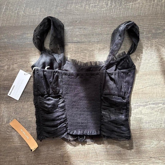 Reformation Black Sheer Ruched Top - Picture 7 of 7